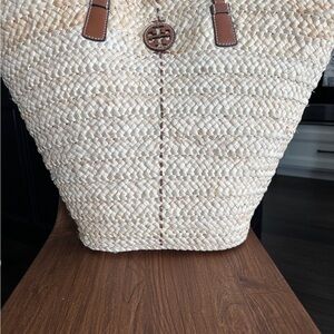 Tory Burch Cream and Brown Chevron Tote